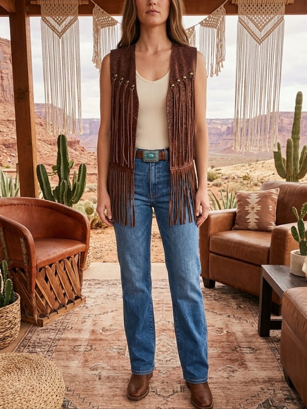 VINTAGE 70s SUEDE LEATHER FRINGED VEST HANDMADE SM-LG
